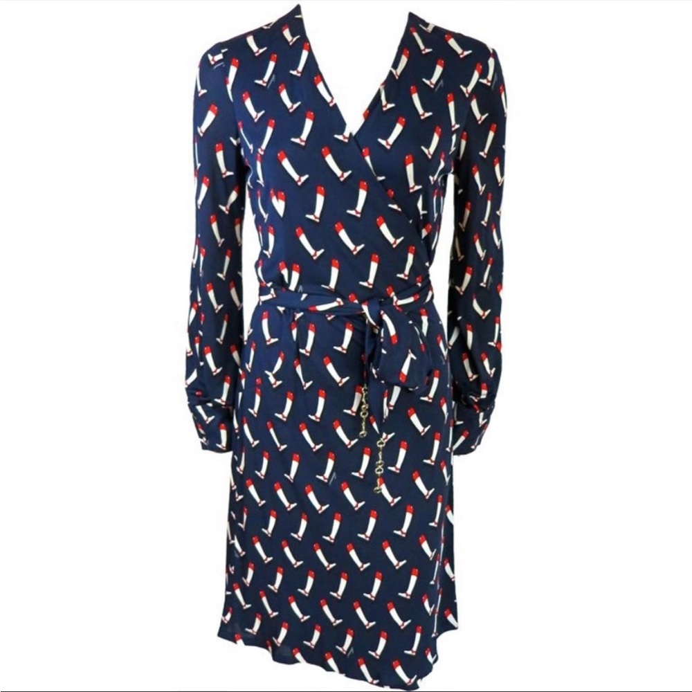 Vintage Gucci equestrian boot print wrap dress 40 from print ad